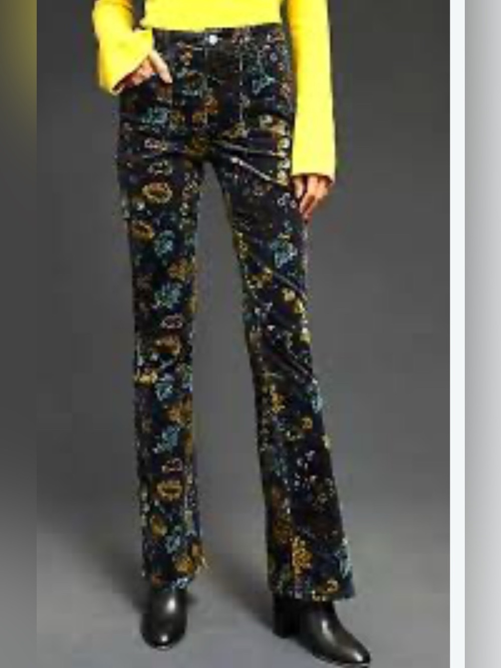 Pilcro Corduroy Floral Pattern Bootcut Pants - Black & Blue